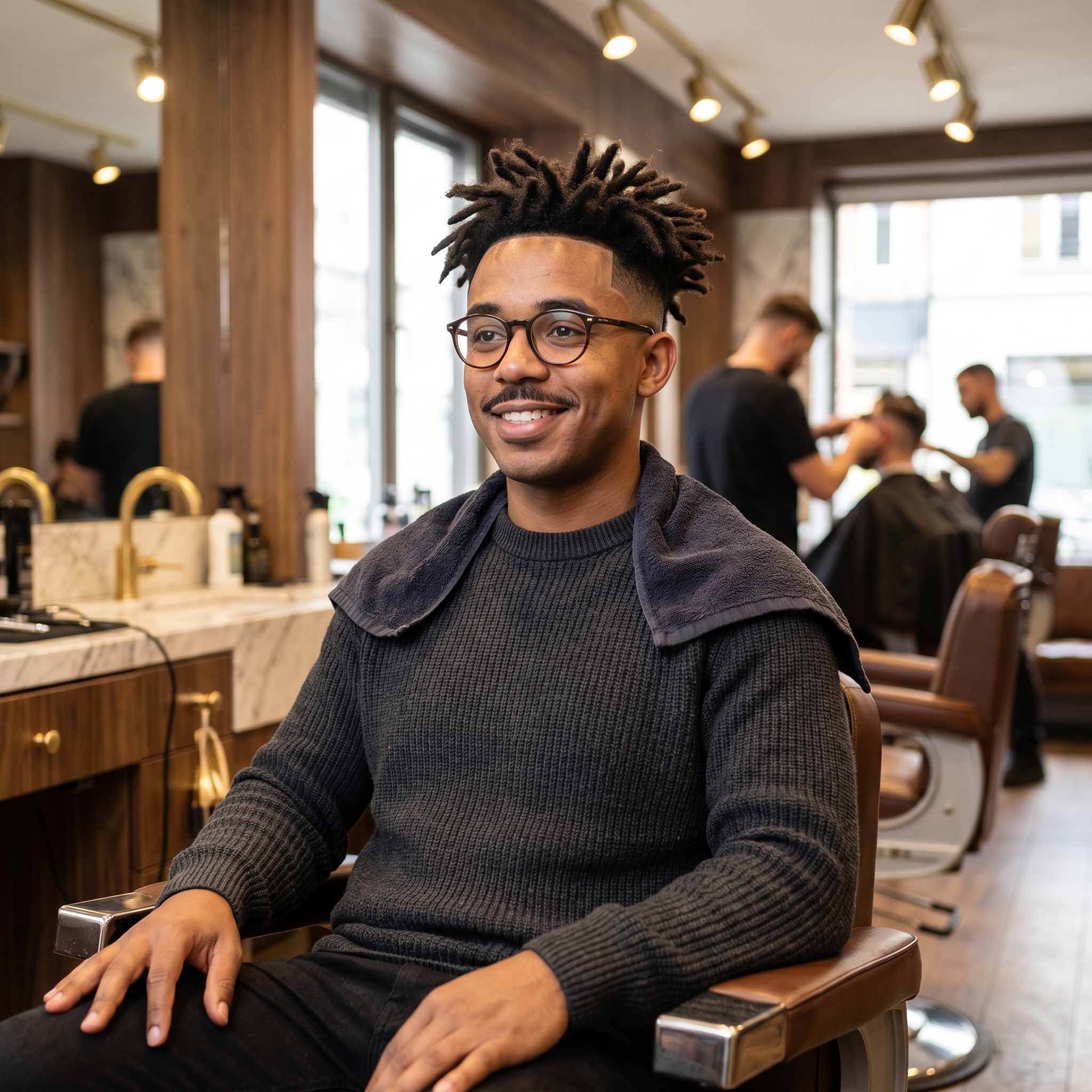 Client satisfait après une coupe et un entretien barbe dans un barbershop à Genève