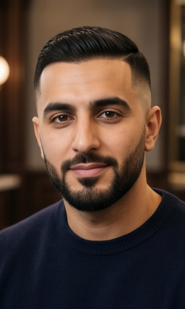 Client satisfait après un entretien barbe et contours dans un barbershop à Genève