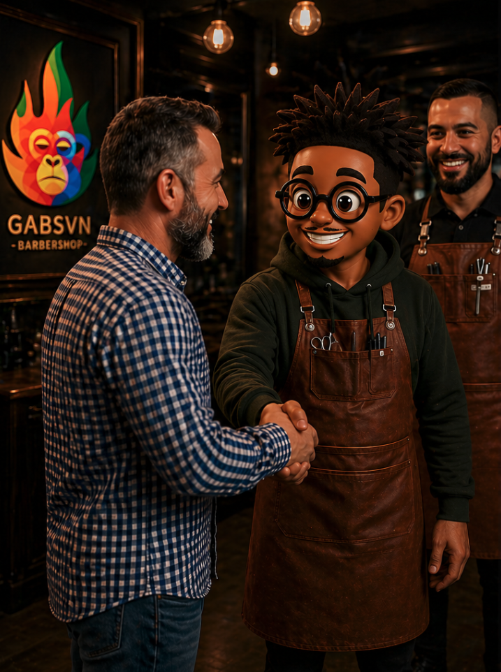 Portrait d’un professionnel du service client dans un salon de coiffure homme à Genève