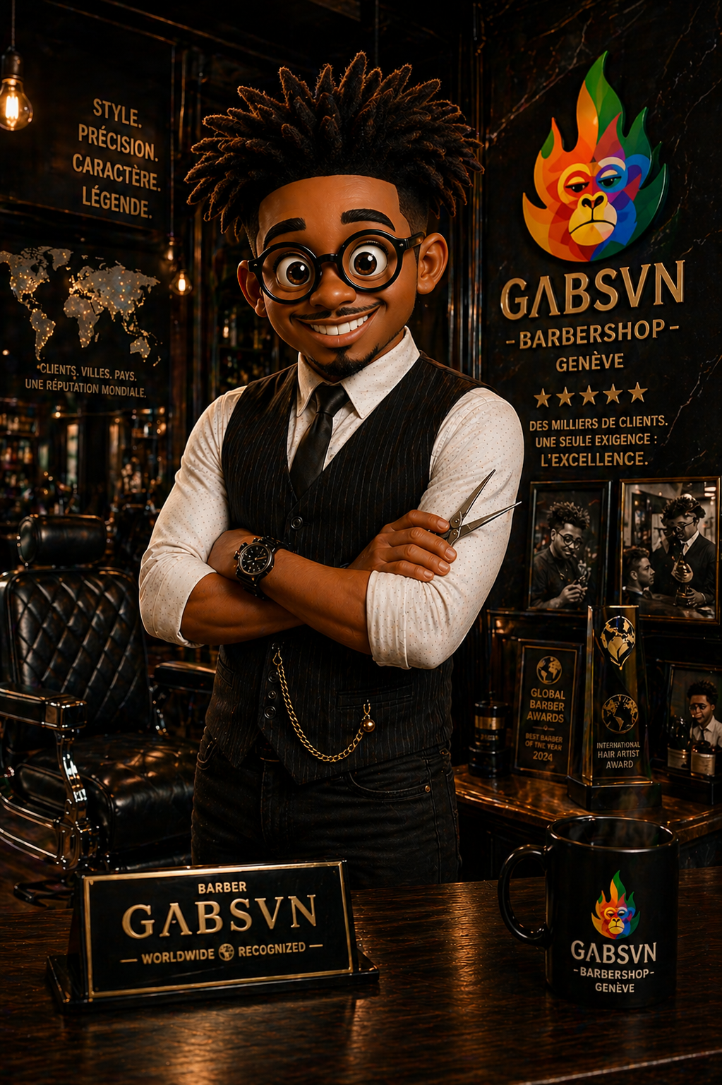 Portrait du fondateur barbier du salon The Barbershop à Genève